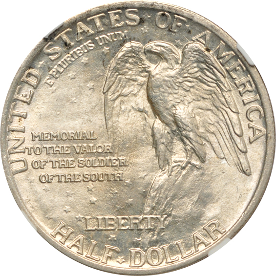 1923-S Monroe MS-62, 1925 Stone Mountain MS-66, and a 1938 New Rochelle MS-65, all NGC CAC