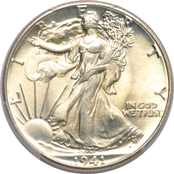 Six certified GEM Walking Liberty half-dollars, all CAC
