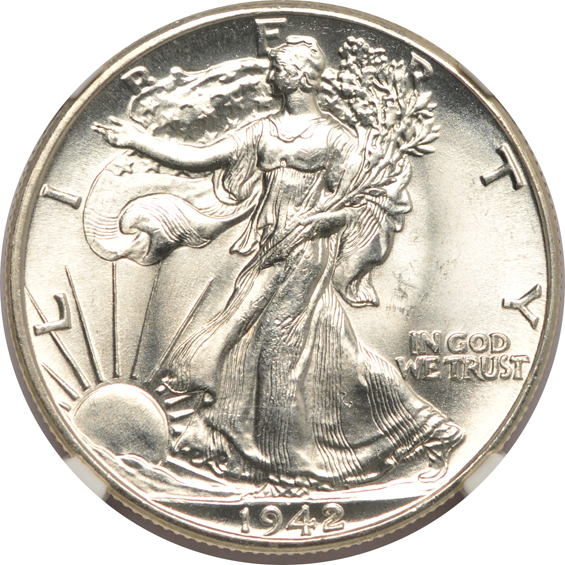 Six certified GEM Walking Liberty half-dollars, all CAC