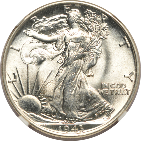 Six certified GEM Walking Liberty half-dollars, all CAC
