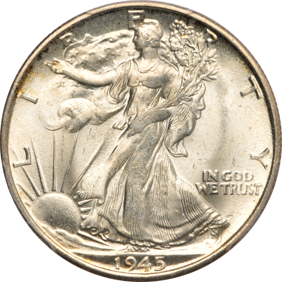 Six certified GEM Walking Liberty half-dollars, all CAC