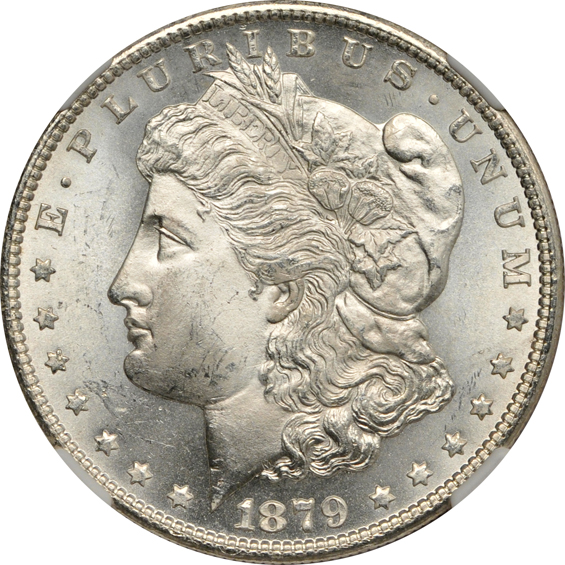 Five Uncirculated Morgan silver dollars certified by NGC, all CAC
