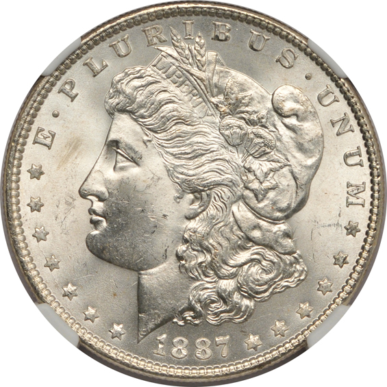 Five Uncirculated Morgan silver dollars certified by NGC, all CAC