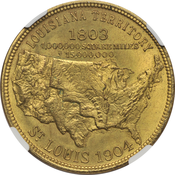 Three 1904 Louisiana Purchase Expo Official Souvenir Medals, all NGC.  Silver, Copper, and Yellow Bronze