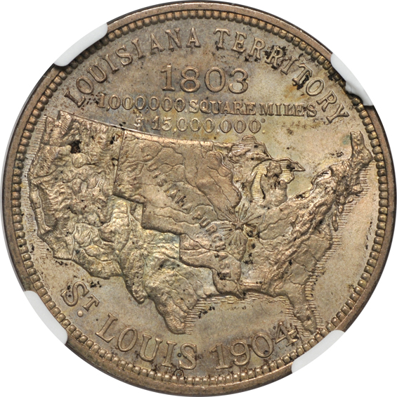 Three 1904 Louisiana Purchase Expo Official Souvenir Medals, all NGC.  Silver, Copper, and Yellow Bronze