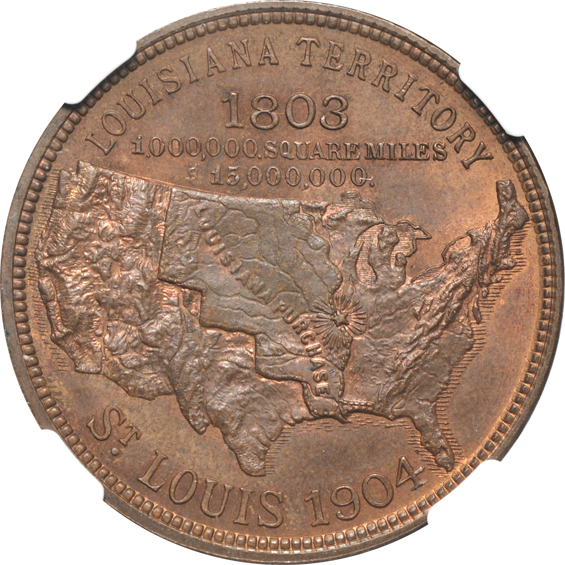 Three 1904 Louisiana Purchase Expo Official Souvenir Medals, all NGC.  Silver, Copper, and Yellow Bronze