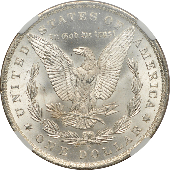 Four Uncirculated Morgan silver dollars certified by NGC, all CAC