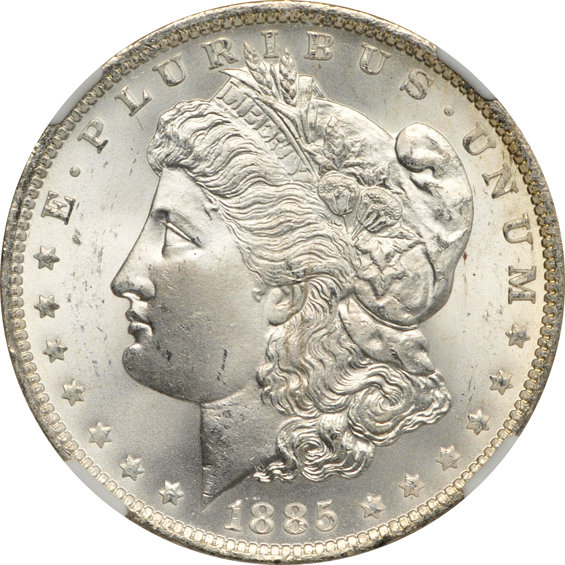 Four Uncirculated Morgan silver dollars certified by NGC, all CAC