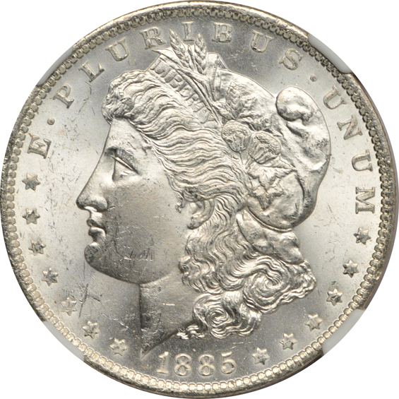Four Uncirculated Morgan silver dollars certified by NGC, all CAC