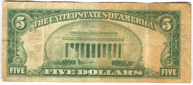 1929 $5 Type 2 - Perryville, MO Charter #11402 - F/wallet stain