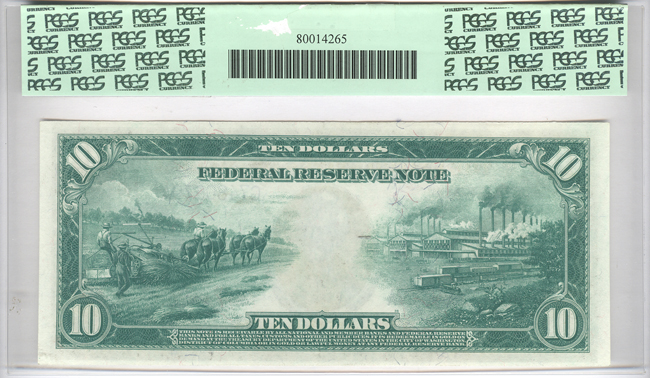 1914 $10 Chicago Blue Seal Fr# 928 - PCGS GemCU-66 PPQ
