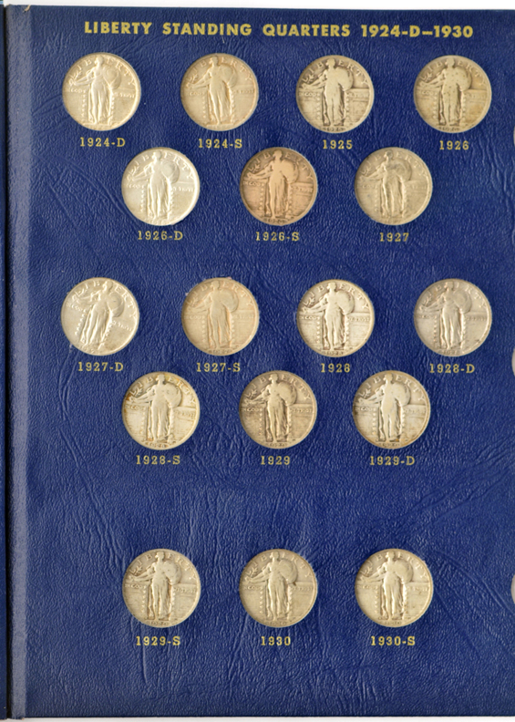 Nearly complete collection of Standing Liberty quarters in a Whitman 9417 album
