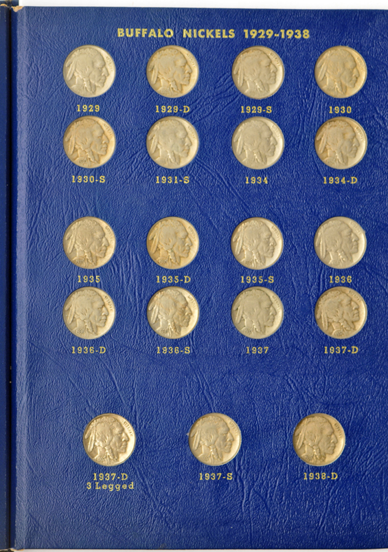 Three-legged Buffalo nickel, plus a complete collection of Liberty nickels, and nearly complete collection of Buffalo nickels