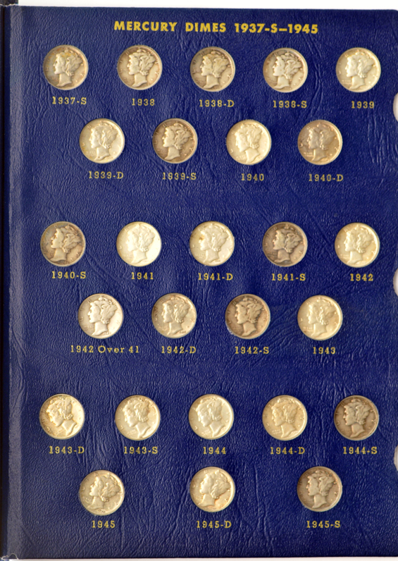 Complete collection of Mercury dimes in a Whitman 9413 album