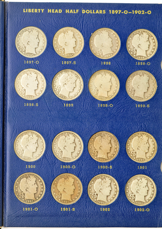 Complete collection of Barber half-dollars in two Whitman albums