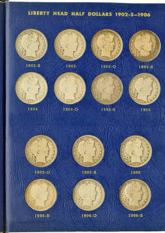 Complete collection of Barber half-dollars in two Whitman albums