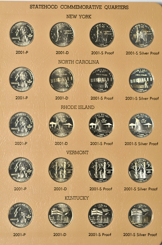 Complete collections of Washington and Statehood quarters, including proof-only issues, through 2003