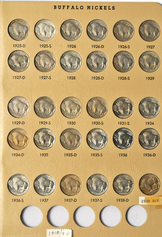 Nearly complete collection of Buffalo nickels in a Dansco 7112 album
