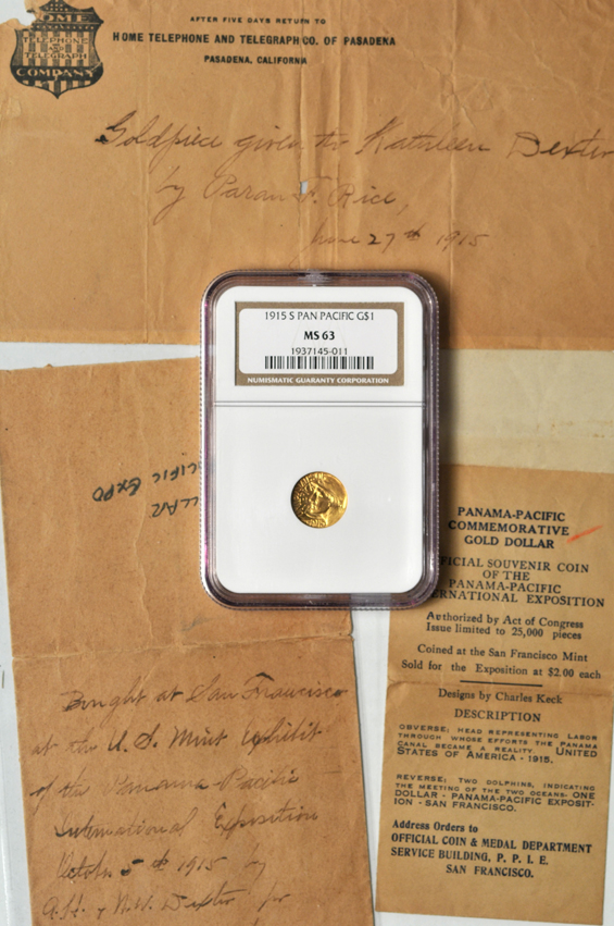 1915-S Panama-Pacific $1 NGC MS-63 accompanied by contemporary packaging