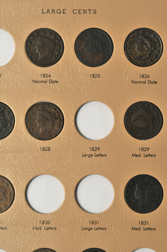 Fifty-three different large cents in a Dansco 7099 album