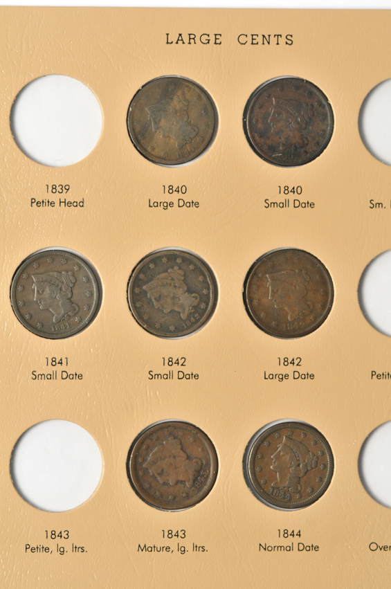 Fifty-three different large cents in a Dansco 7099 album