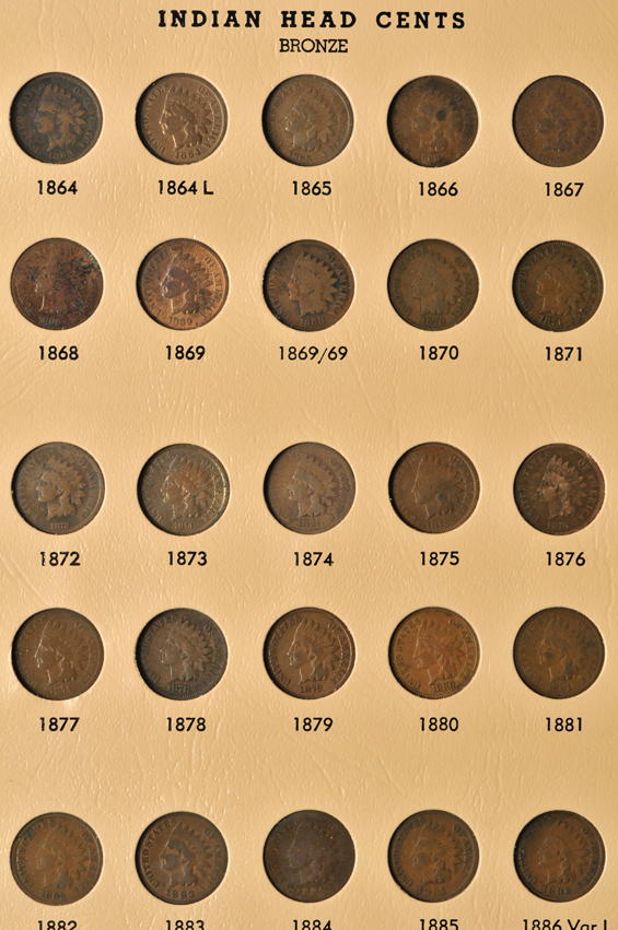 Collection of Flying Eagle and Indian Head cents in a complete Dansco 7101 album