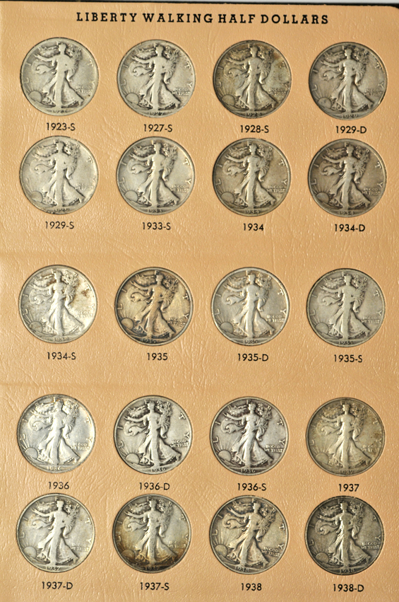 Complete collection of Walking Liberty half-dollars in a Dansco 7160 album