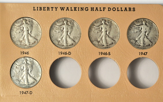 Complete collection of Walking Liberty half-dollars in a Dansco 7160 album