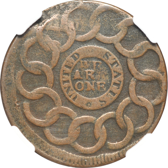 1786 Vermont Landscape, and a 1787 Fugio, both NGC VF details, as described