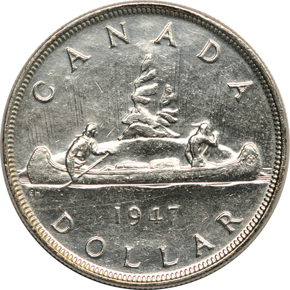 Canada - Two 1947 $1, one PCGS MS-63 (green label), the other raw