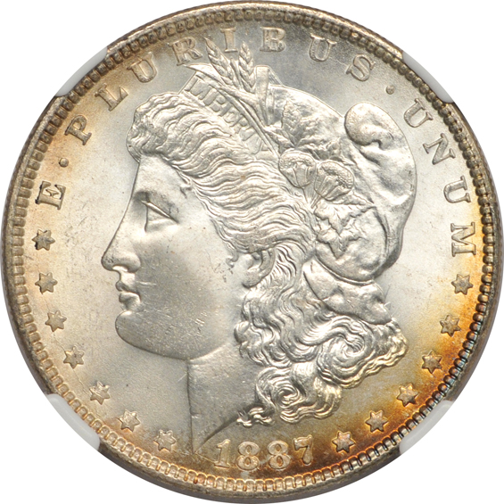 1879-S MS-64, 1887 MS-64, and an 1887 MS-65, all NGC CAC
