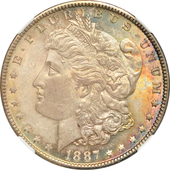 1879-S MS-64, 1887 MS-64, and an 1887 MS-65, all NGC CAC