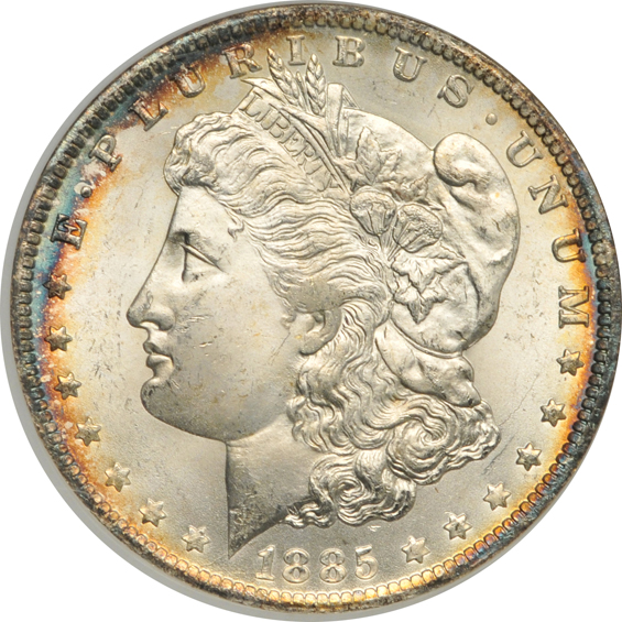 Six Morgan silver dollars certified MS-64 by NGC