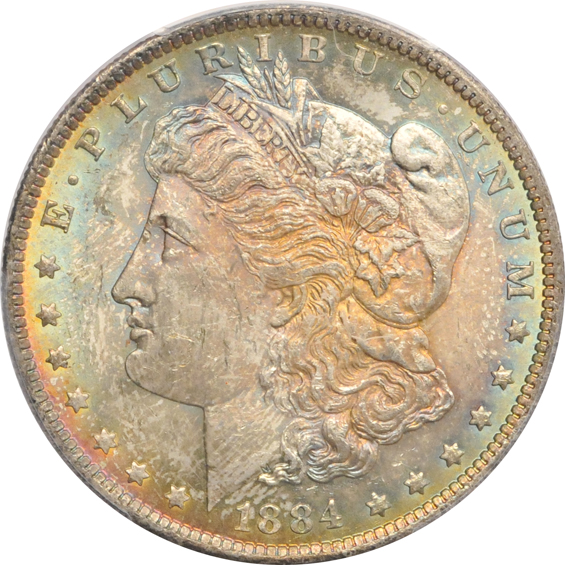 Twelve Uncirculated Morgan silver dollars certified by PCGS