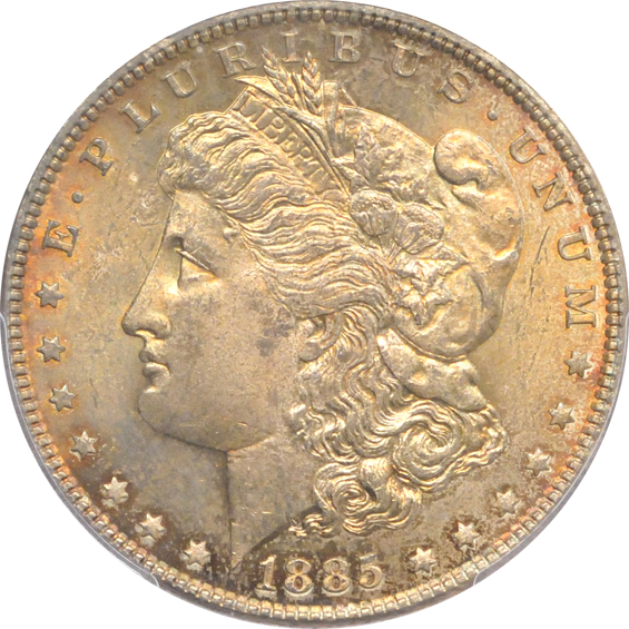 Twelve Uncirculated Morgan silver dollars certified by PCGS