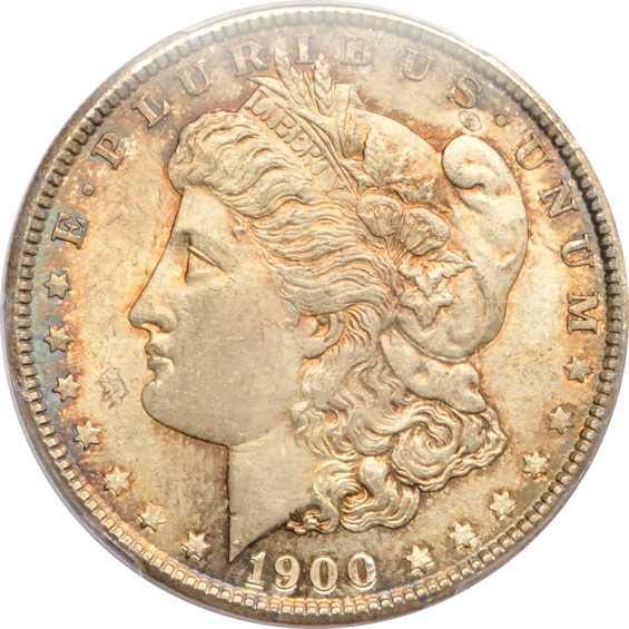 Twelve Uncirculated Morgan silver dollars certified by PCGS