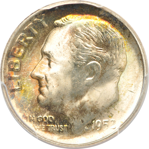 Six Gem Roosevelt dimes certified by PCGS