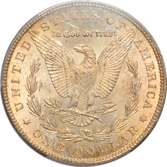 Eleven Morgan silver dollars, plus a Peace silver dollar, all PCGS MS-64