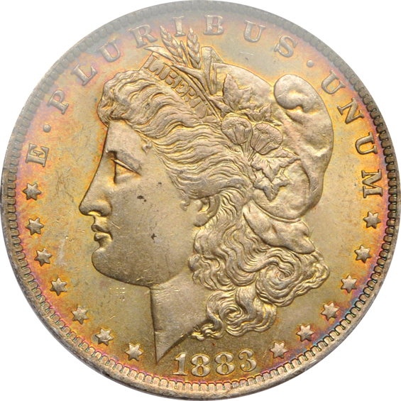 Eleven Morgan silver dollars, plus a Peace silver dollar, all PCGS MS-64