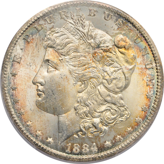 Eleven Morgan silver dollars, plus a Peace silver dollar, all PCGS MS-64