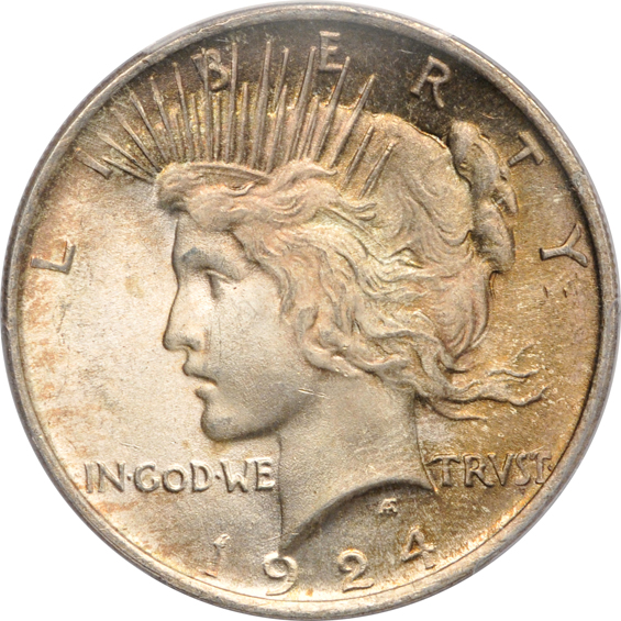 Eleven Morgan silver dollars, plus a Peace silver dollar, all PCGS MS-64