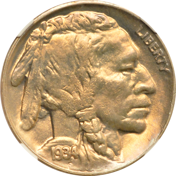 Four Uncirculated Buffalo nickels certified by NGC, all CAC