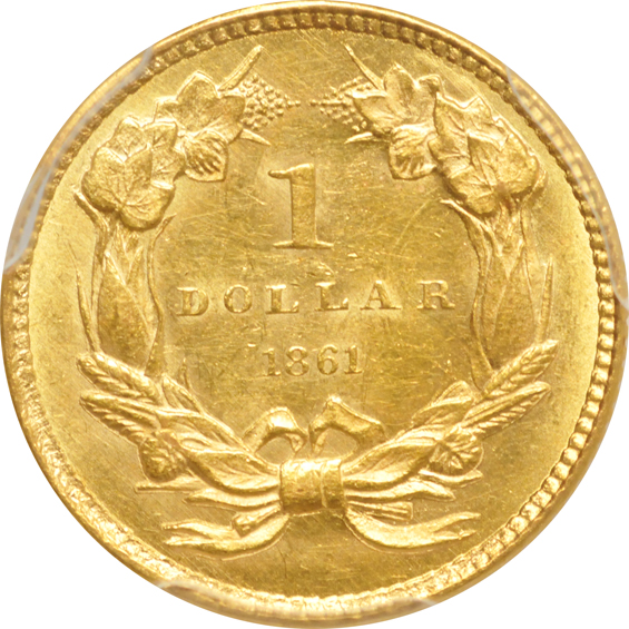 1856-S AU details/damaged, and an 1861 MS-62, both PCGS