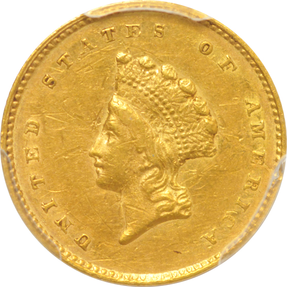1856-S AU details/damaged, and an 1861 MS-62, both PCGS