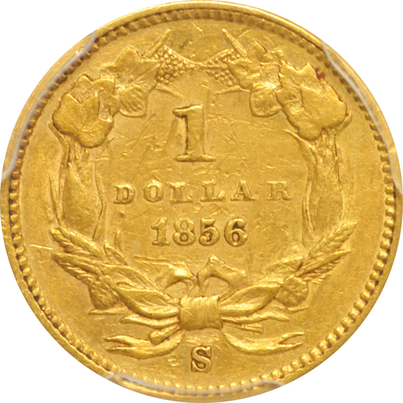 1856-S AU details/damaged, and an 1861 MS-62, both PCGS