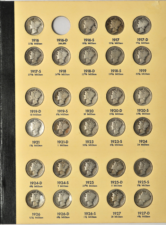 Two nearly complete collections of Mercury dimes, including a 1916-D ANACS AG-3