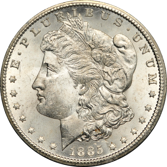 Six GSA Carson City Morgan silver dollars, 1800-CC through 1885-CC