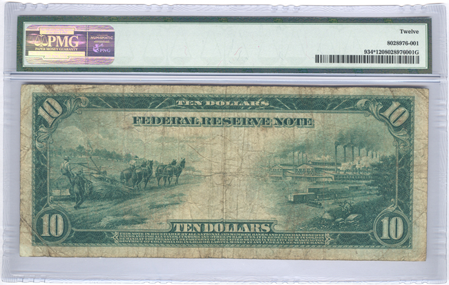 1914 $10 St. Louis Blue Seal Star Fr# 934* - PMG F-12