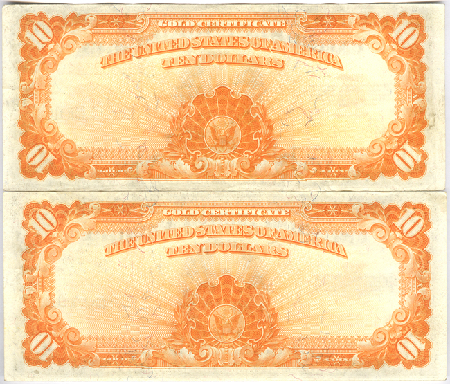 Two 1922 $10 Fr# 1173 - XF