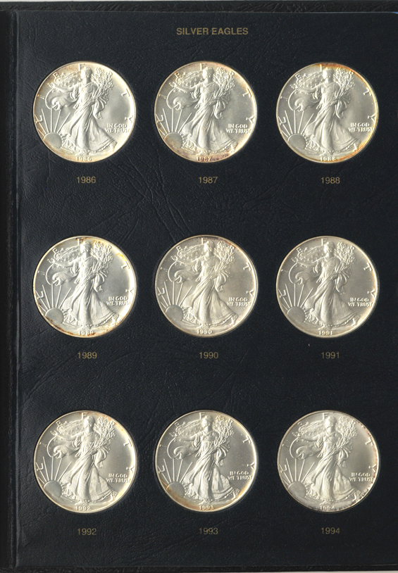 Two collection of BU American Silver Eagles, one through 2011, the other through 2012, both in albums